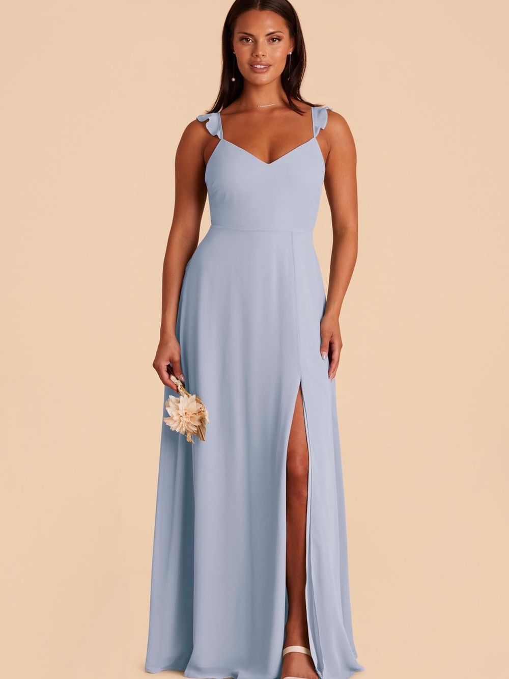 Birdy Grey Light Blue V-Neck Maxi Dress with Shoulder Knots and Side Slit (M)